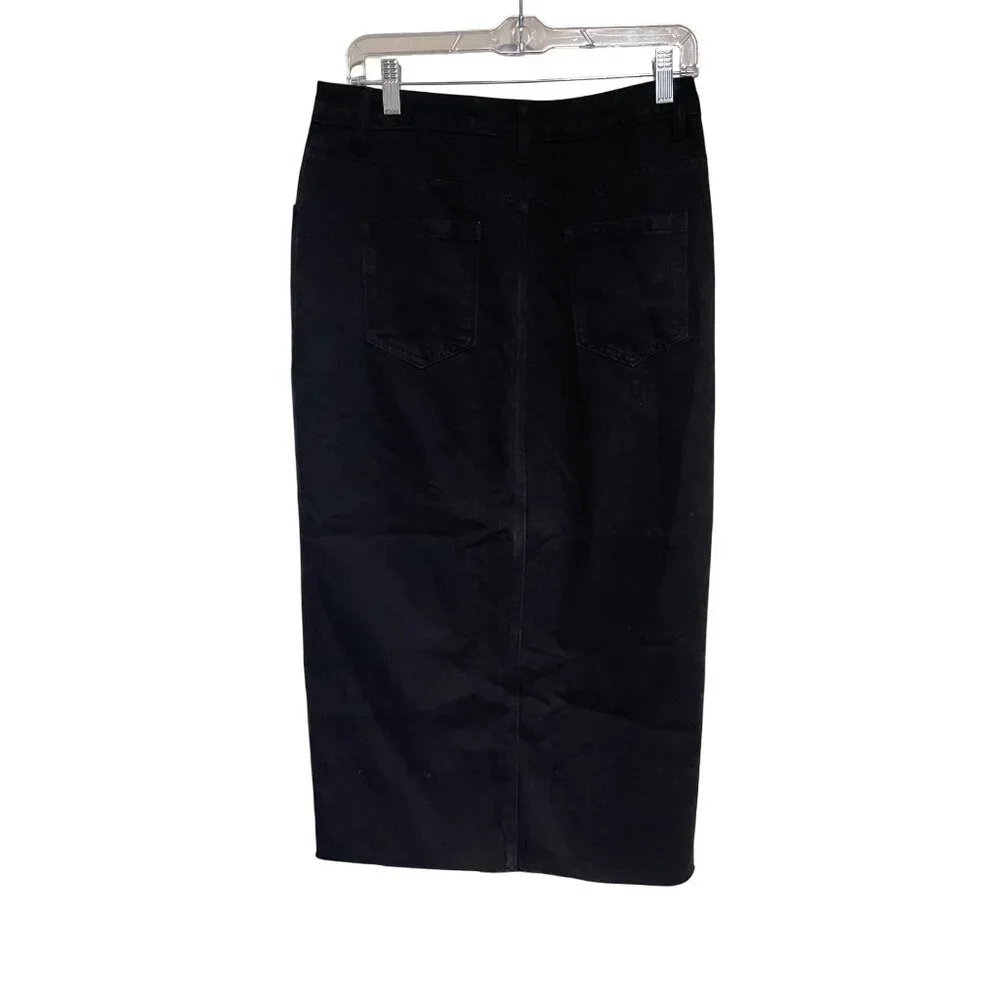 Happily Grey Black Midi Denim Skirt Size 11/29 Front Slit Assymetrical Waist